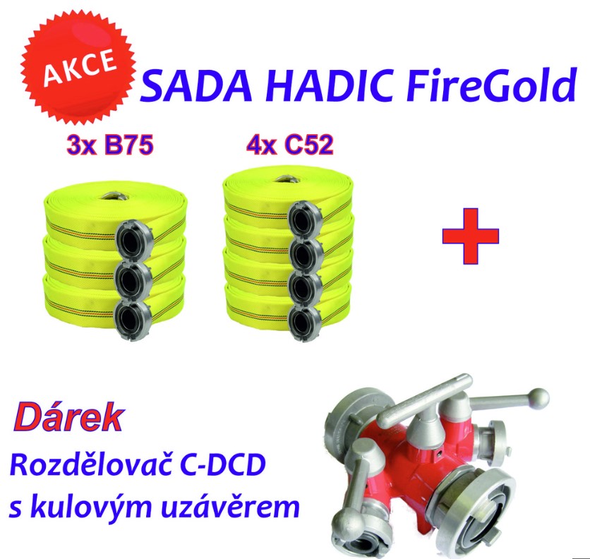 AKCE - Sada zásahových hadic FIRE GOLD 4xC52/20m+3xB75/20m s AL koncovkou+Rozdělovač C-DCD